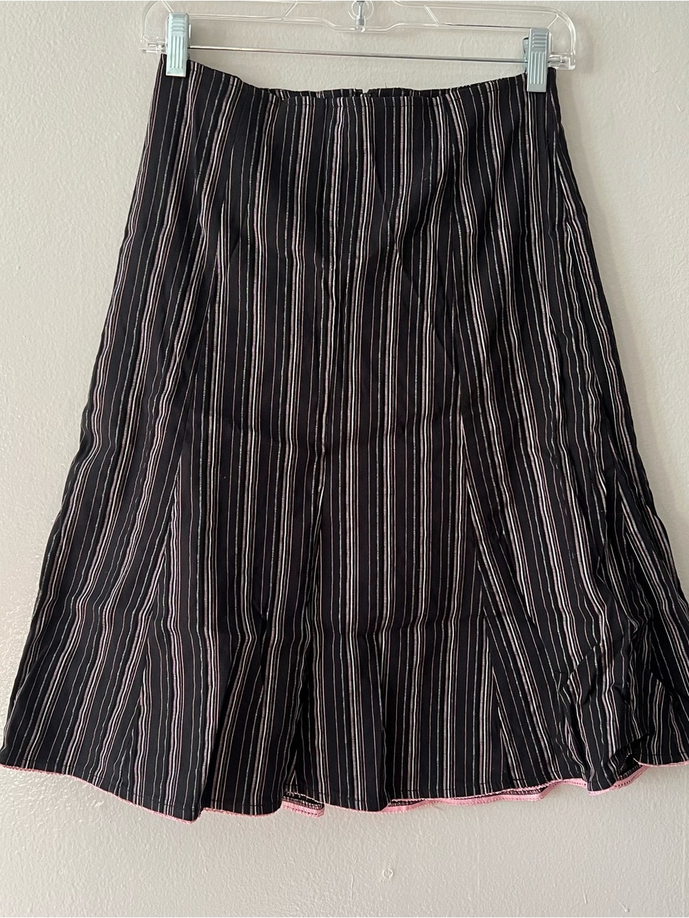 Y2K Valia Black Pinstripe A-Line Skirt with Pink Accents